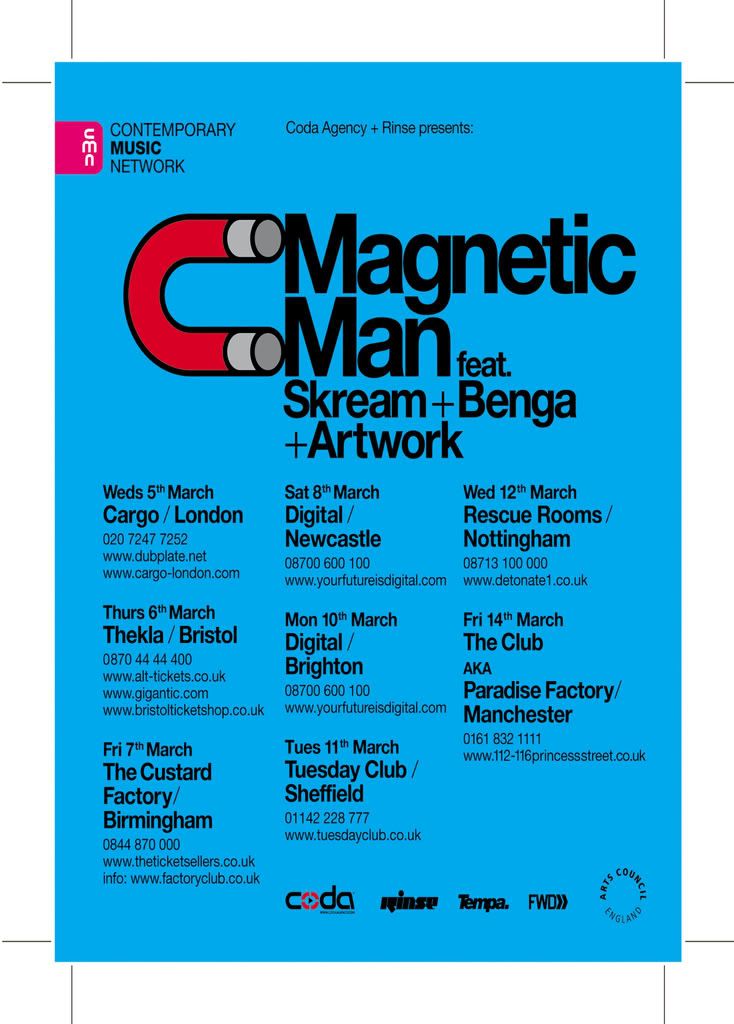 Benga, Scream, Artwork and Magnetic Man are touring in the UK soon.