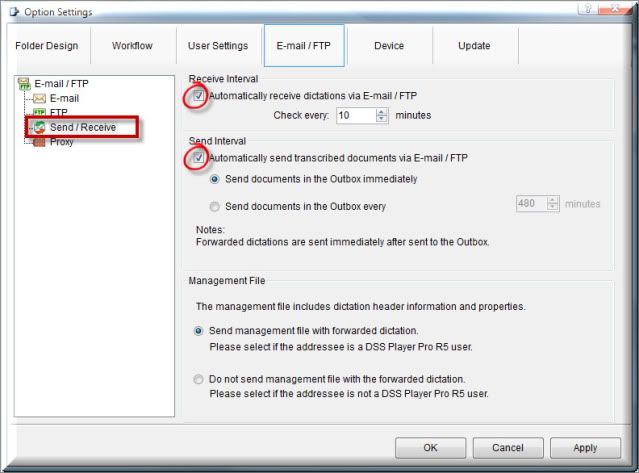 Olympus DSS Player Pro R5 - Email Send/Receive Settings