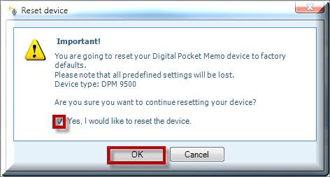 Philips SpeechExec Pro Dictate software - Reset device warning