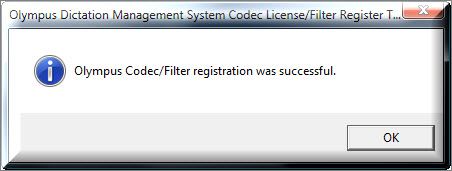 Olympus codec installation successful
