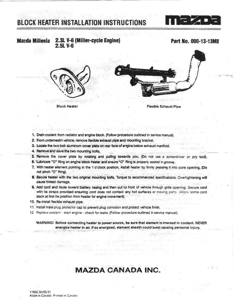 Installing a block heater Mazda World Forum