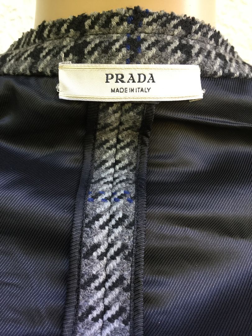 rare PRADA Wool/Cashmere 3/4 Sleeve Houndstooth Bib Blazer Jacket Coat