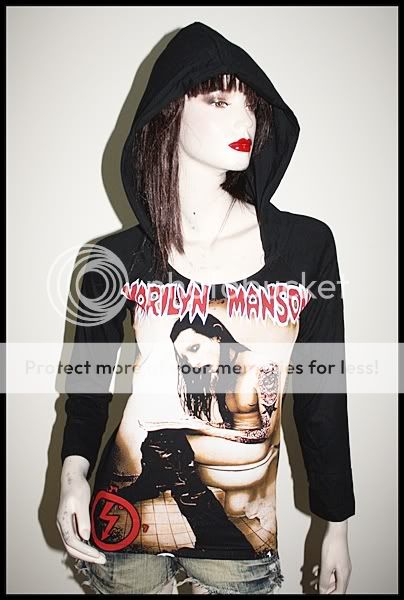 Marilyn Manson Metal Rock DIY 3/4 Slv Hoodie Top  