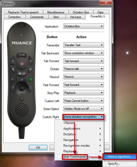 How to program a button of the PowerMic with your "insert signature" Dragon command